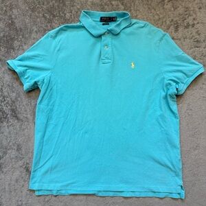 Men’s XL Polo Ralph Lauren Classic Fit Mesh Short Sleeve Polo Blue Yellow Horse